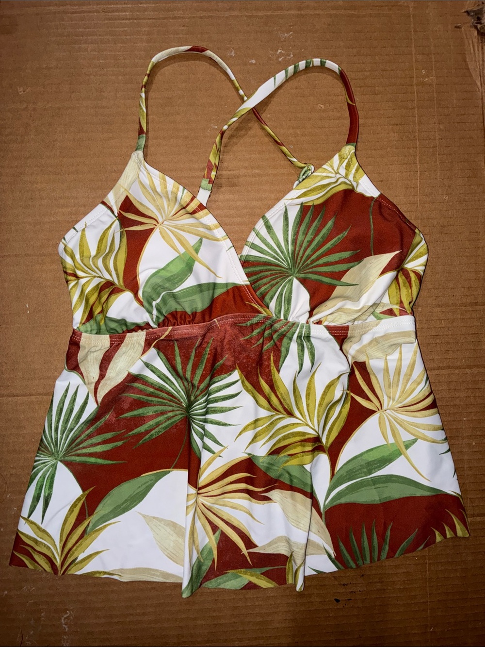 7️⃣ Shade& Shore sz M Rust & Green Tropical Print Women’s Tankini Top